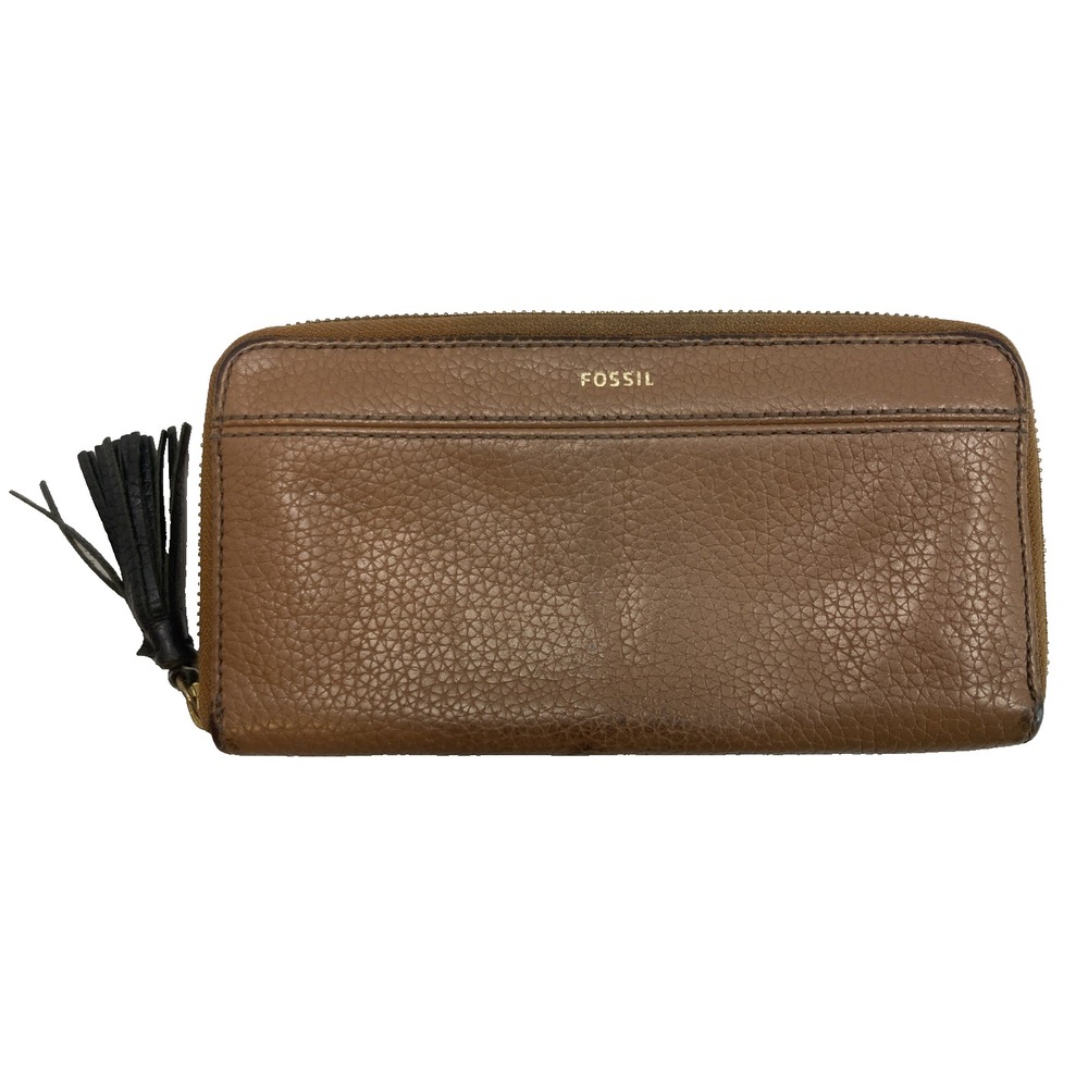 FOSSIL‎ Tara Zip around Tassel Clutch Brown Leather Wallet